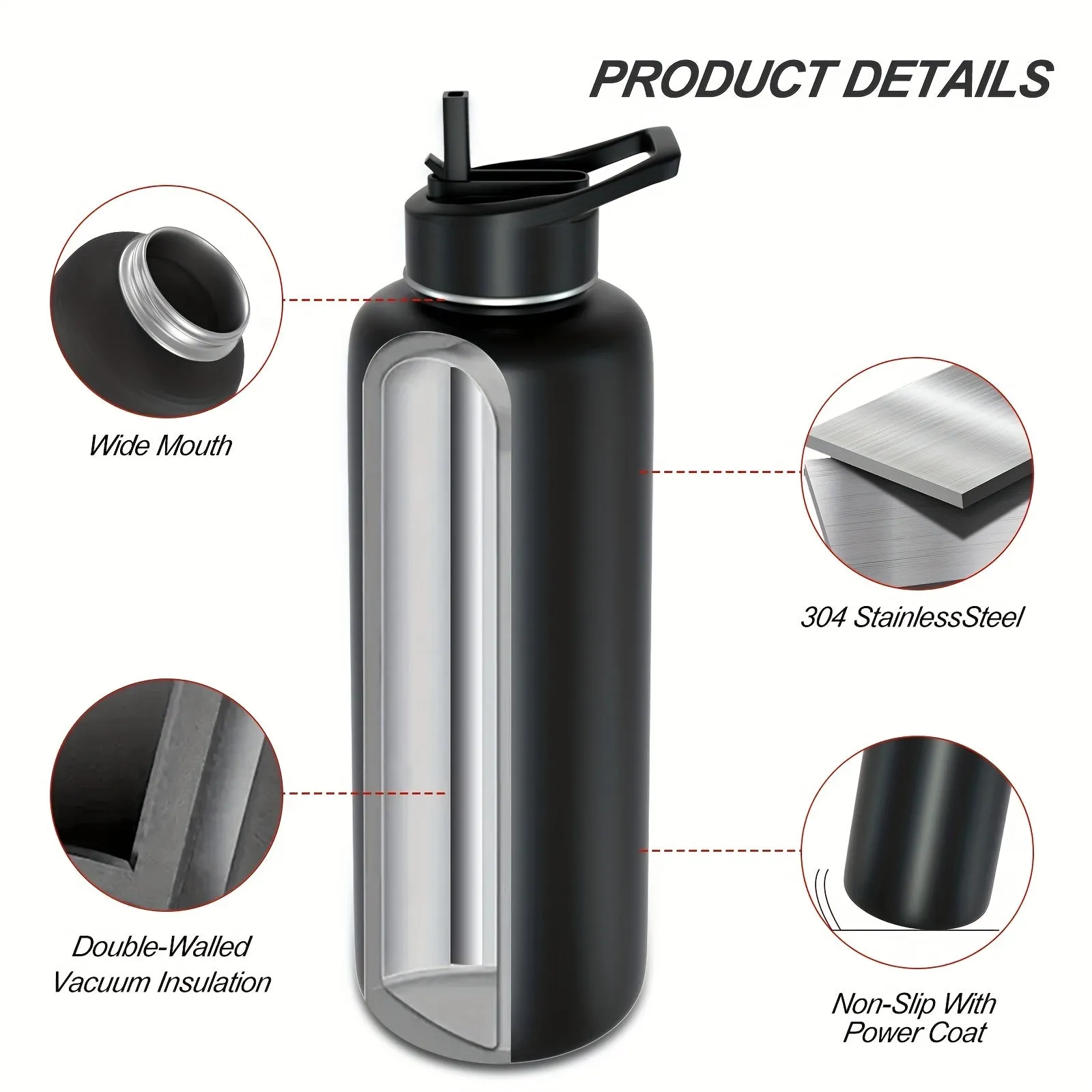 18oz/40oz Insulated Water Bottle - Durable 304 Stainless Steel, Advanced Double-Layer Vacuum Insulation, Spacious Large-Capacity Design, Perfect for Outdoor Sports and Activities