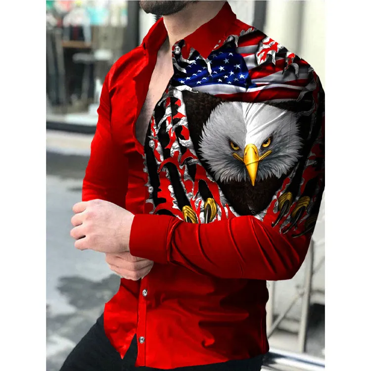 2022 Foreign trade cross-border solid color slim spot all-purpose cotton casual lapel animal print youth shirt