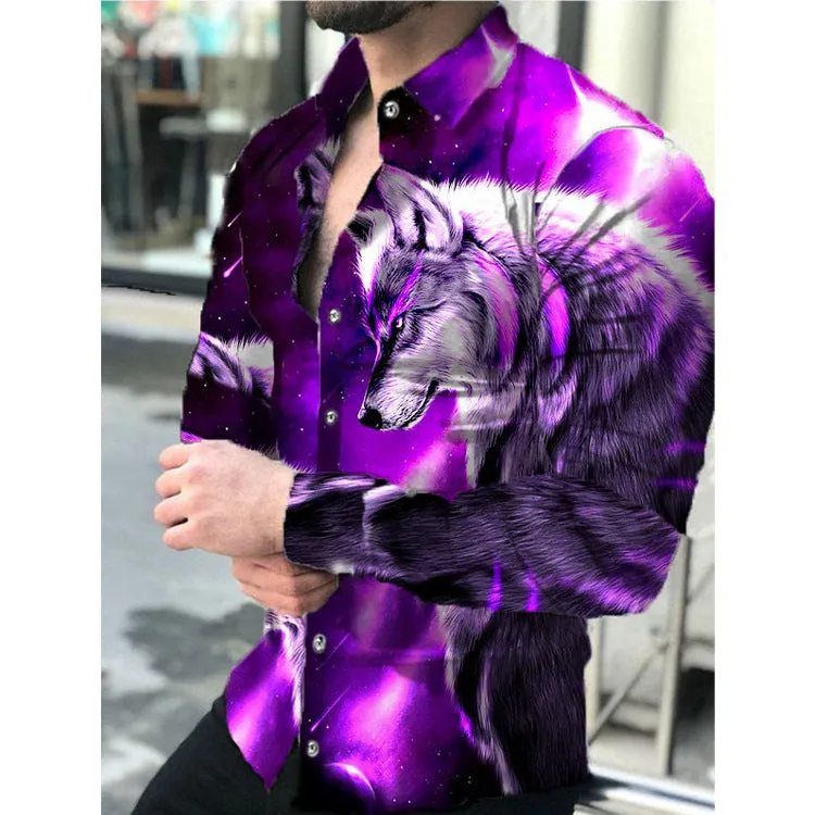 2022 Foreign trade cross-border solid color slim spot all-purpose cotton casual lapel animal print youth shirt