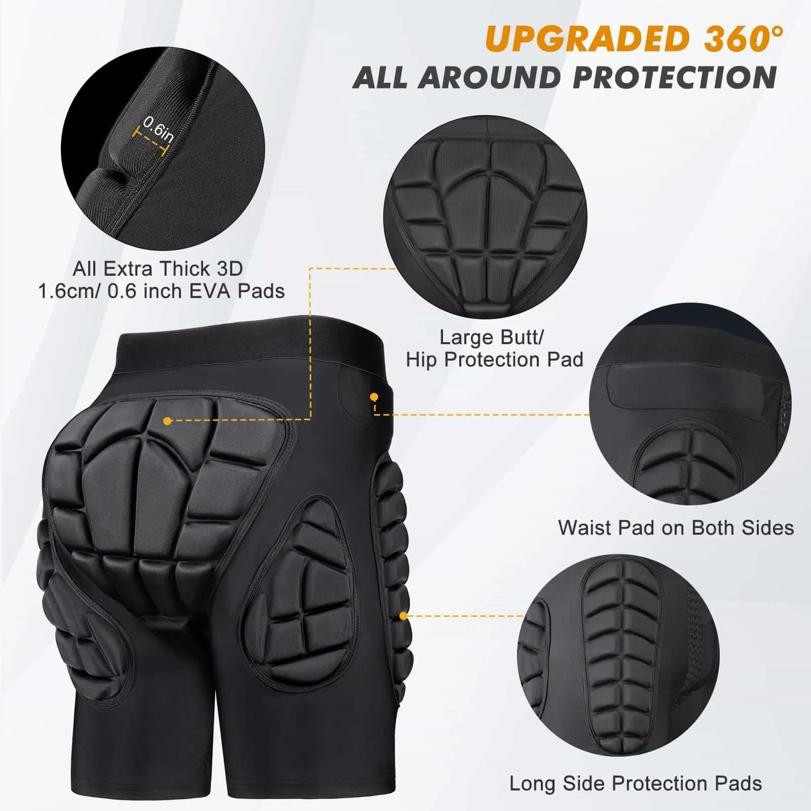 3D Hip Protection EVA Butt Pads - Protective Padded Shorts with Crash Pad Impact Gear for Skiing, Skating, Snowboarding, and Skateboarding