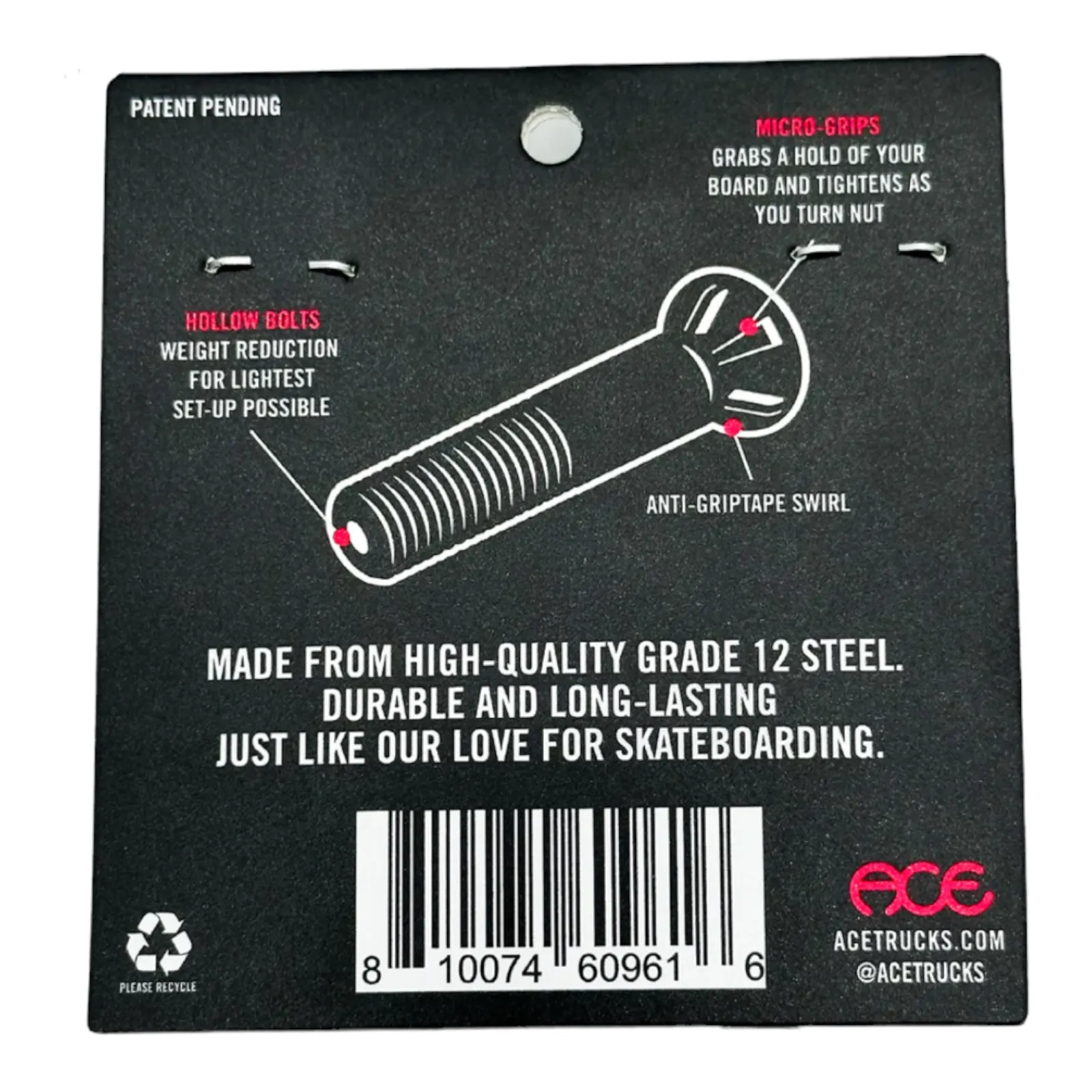 Ace Hollow Bolts w/ Grippers Allen 7/8"