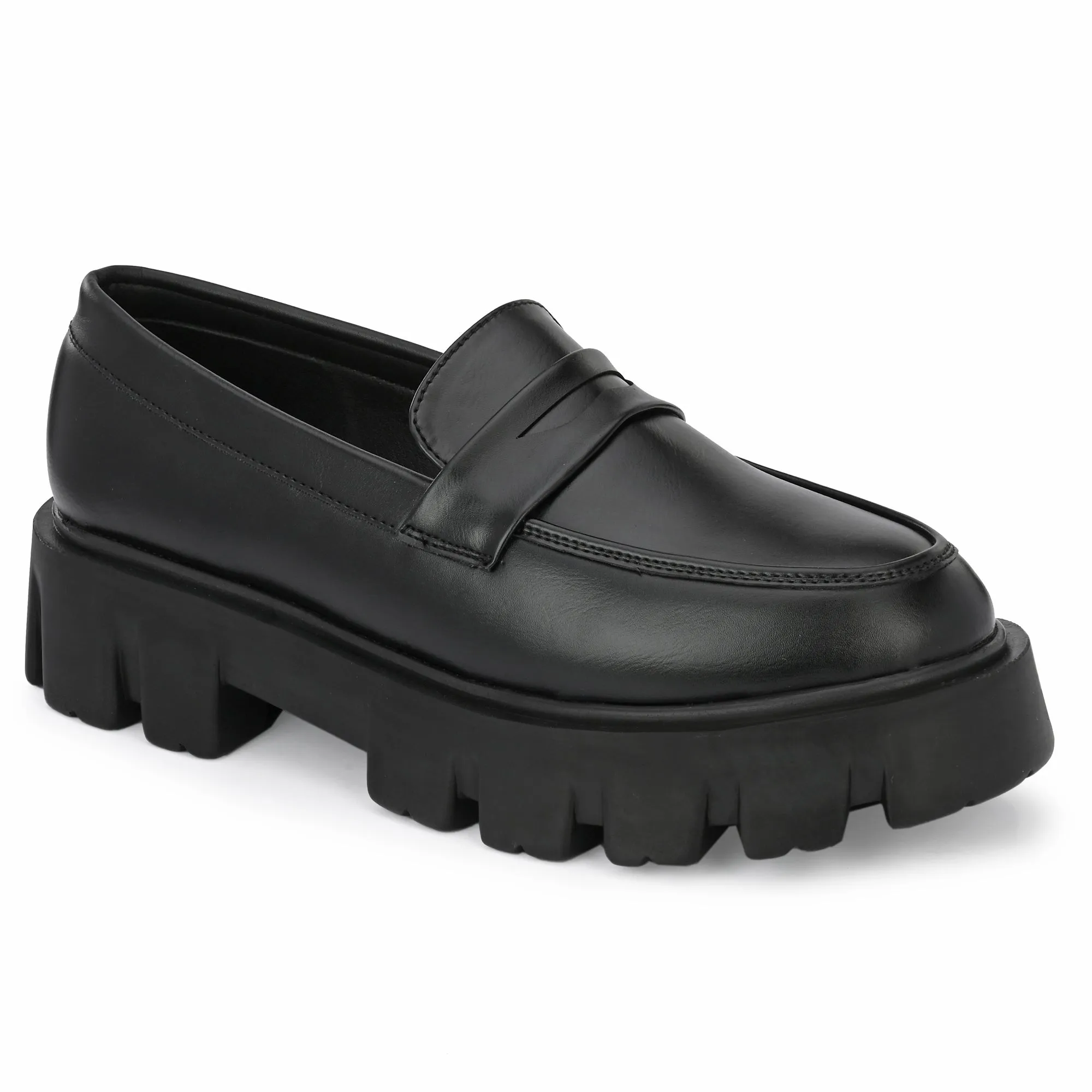 Attitudist Unisex Matte Black Slip-On High Heel Penny Loafers