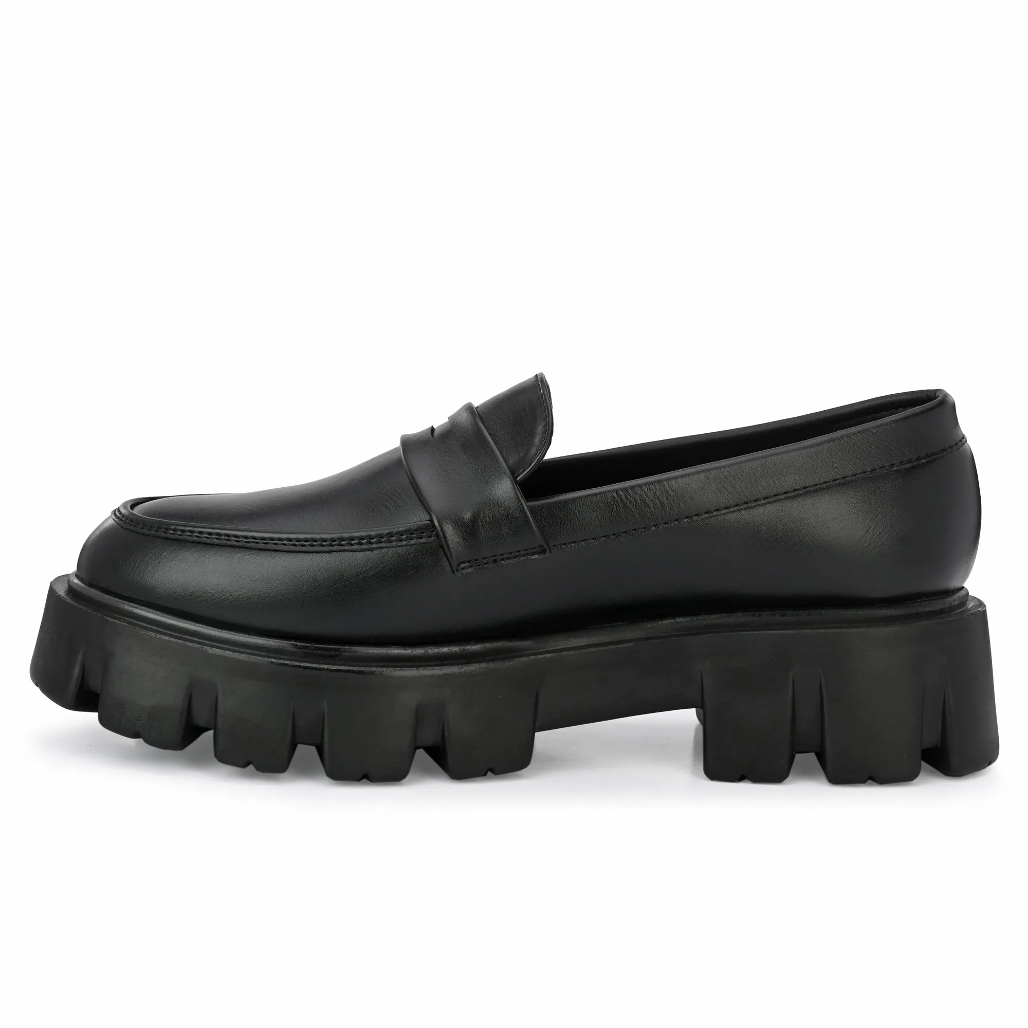 Attitudist Unisex Matte Black Slip-On High Heel Penny Loafers