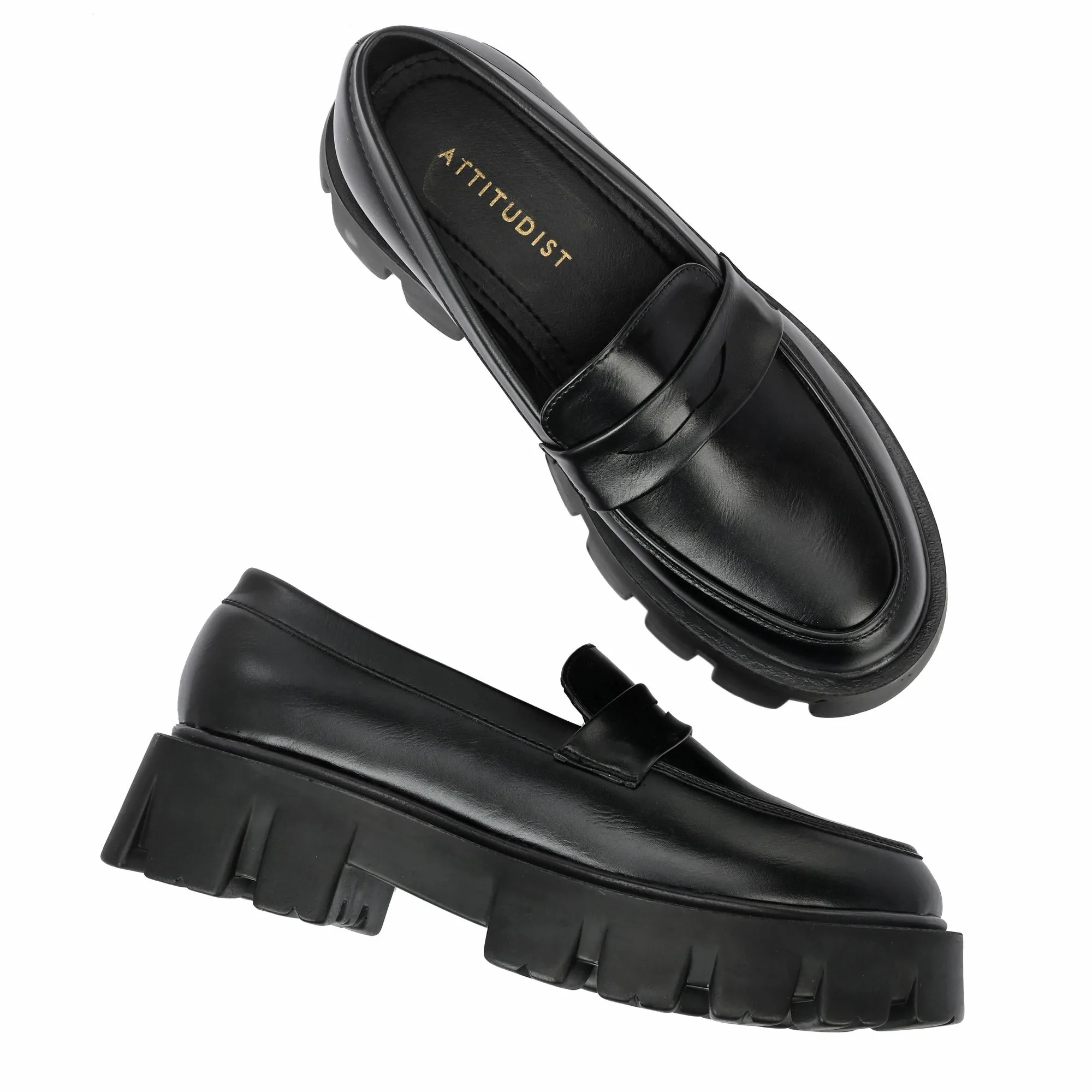 Attitudist Unisex Matte Black Slip-On High Heel Penny Loafers