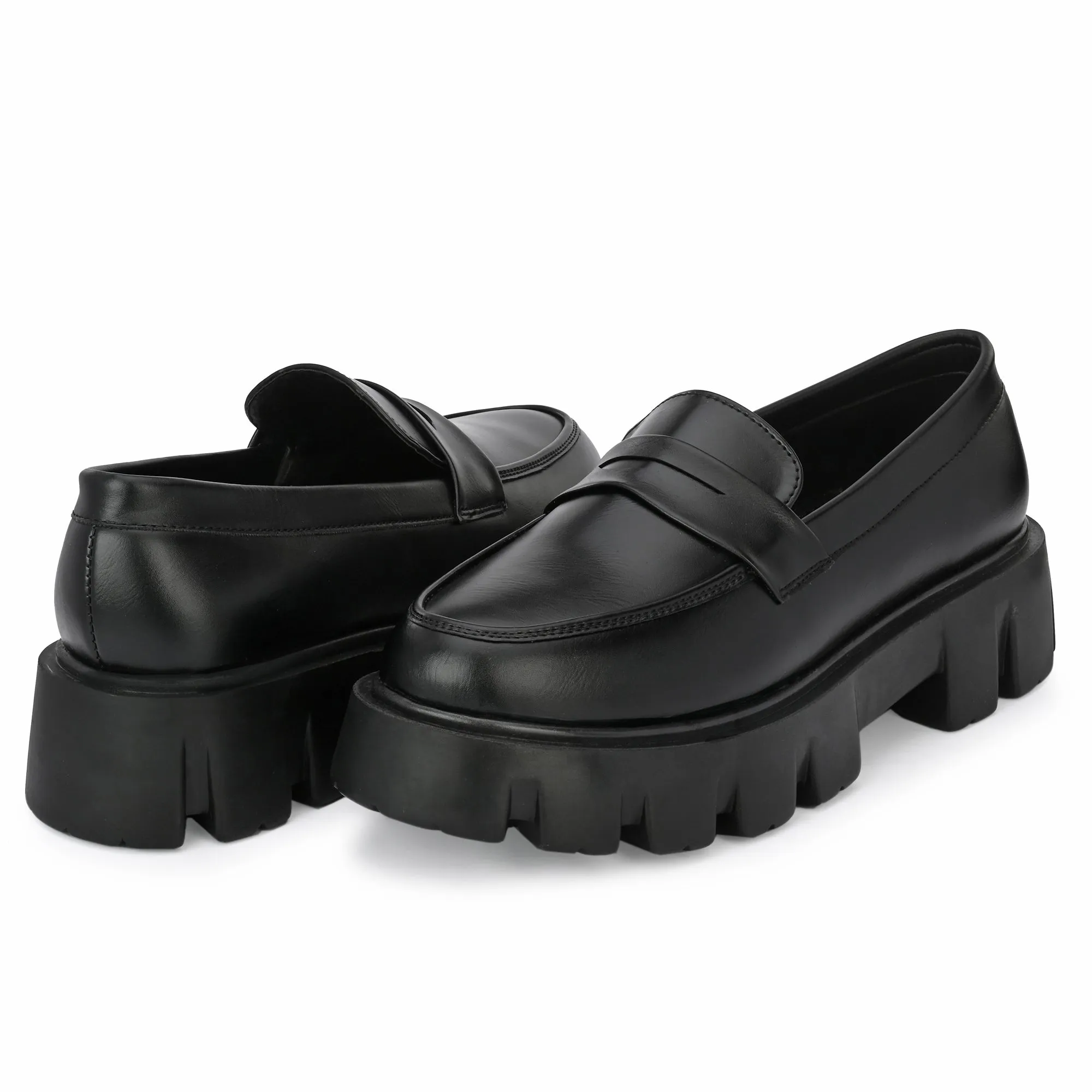 Attitudist Unisex Matte Black Slip-On High Heel Penny Loafers