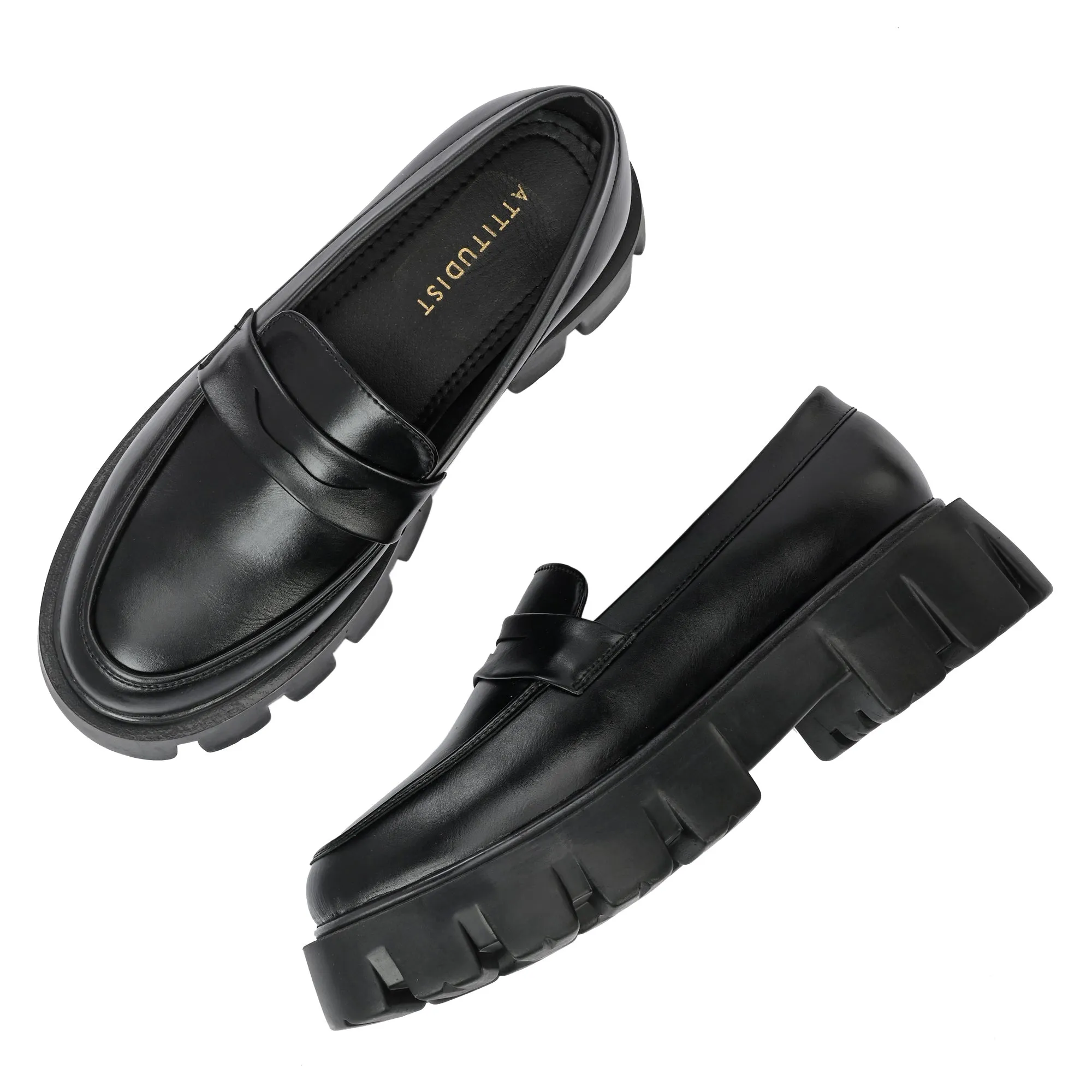 Attitudist Unisex Matte Black Slip-On High Heel Penny Loafers