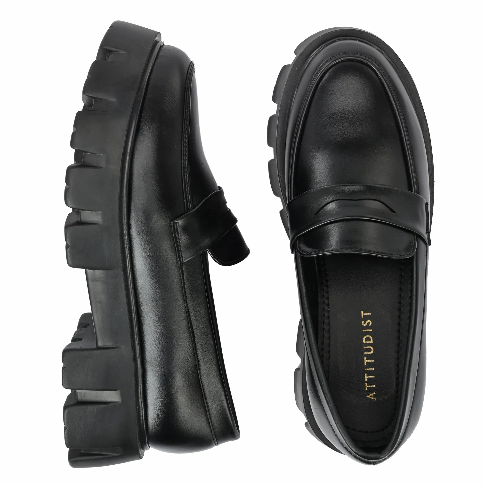 Attitudist Unisex Matte Black Slip-On High Heel Penny Loafers