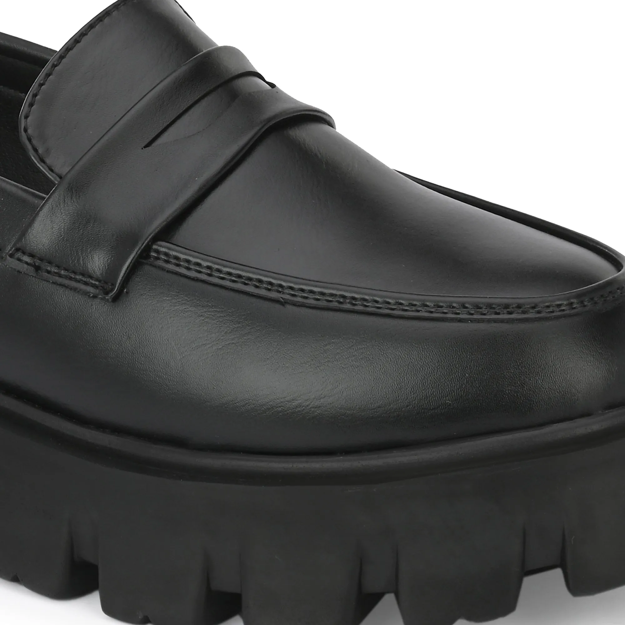 Attitudist Unisex Matte Black Slip-On High Heel Penny Loafers