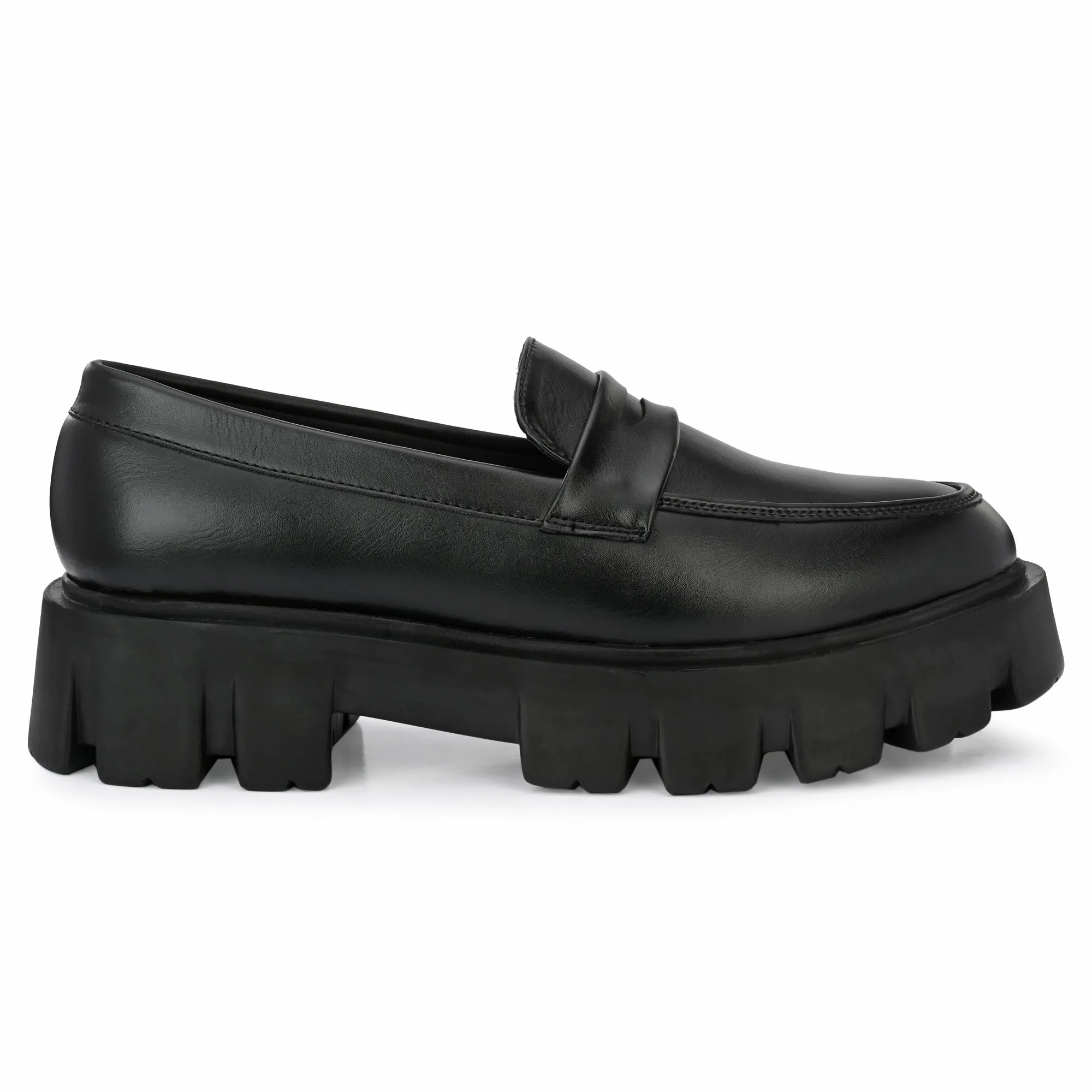 Attitudist Unisex Matte Black Slip-On High Heel Penny Loafers