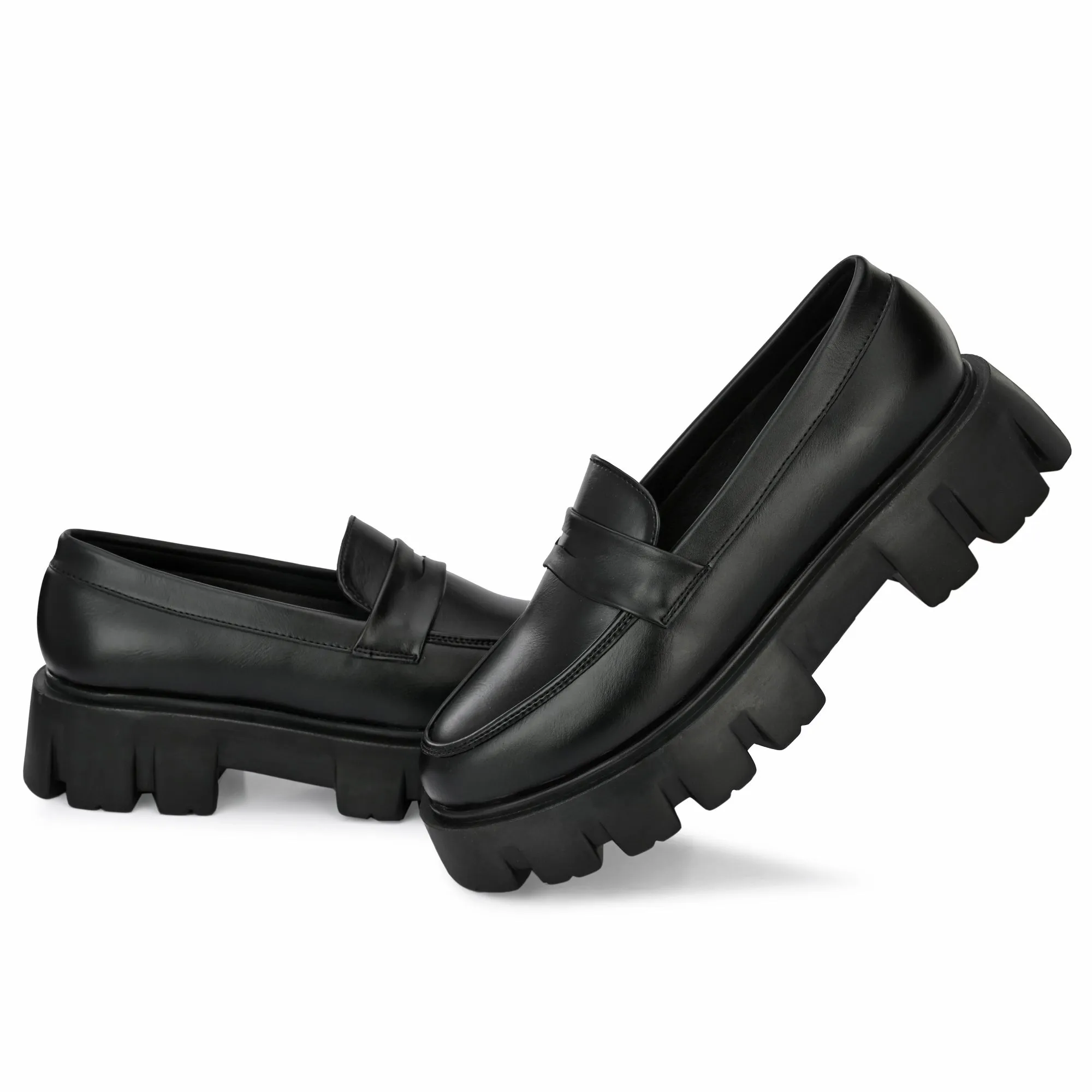 Attitudist Unisex Matte Black Slip-On High Heel Penny Loafers