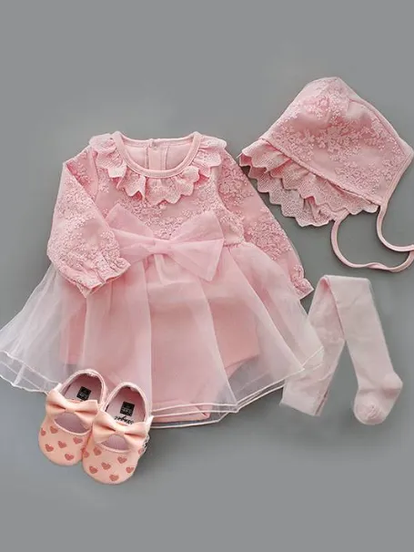 Baby For A Special Little Girl Dress with Shoes and Matching Cap Set