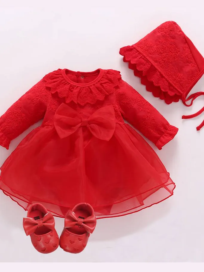 Baby For A Special Little Girl Dress with Shoes and Matching Cap Set