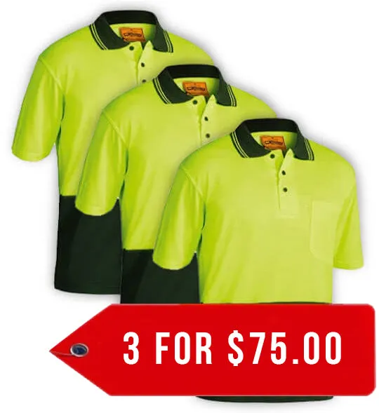 Bisley 2 Tone Hi Vis Polo Shirt - Short Sleeve-3 Pack-(BK1234-1)