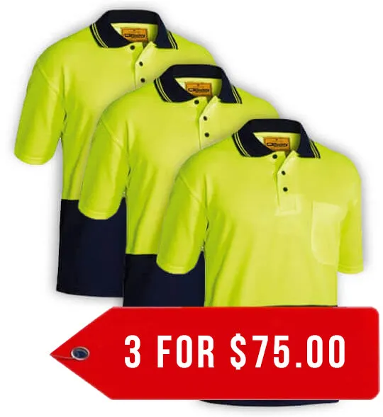 Bisley 2 Tone Hi Vis Polo Shirt - Short Sleeve-3 Pack-(BK1234-1)