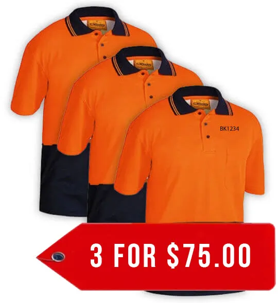 Bisley 2 Tone Hi Vis Polo Shirt - Short Sleeve-3 Pack-(BK1234-1)