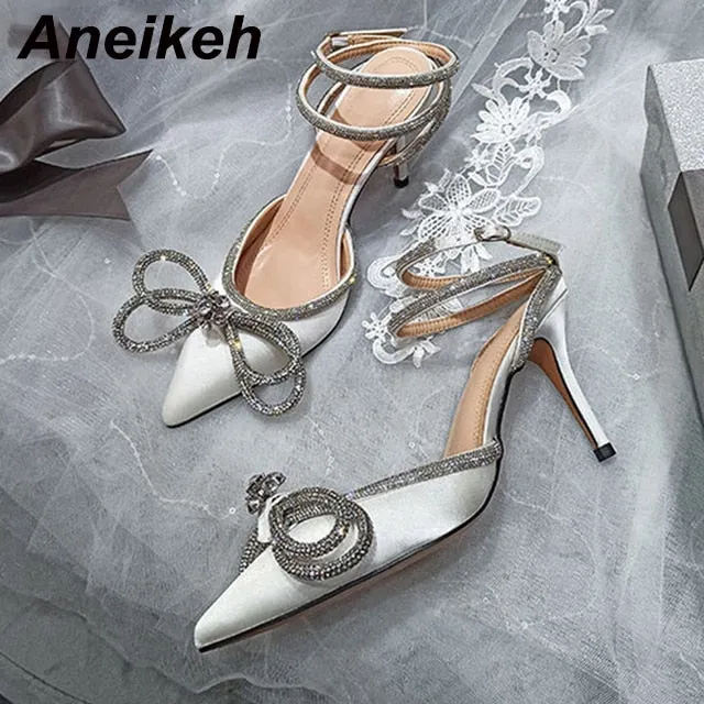 Butterfly-Knot Cross-Tied Crystal Pointed Toe Pumps