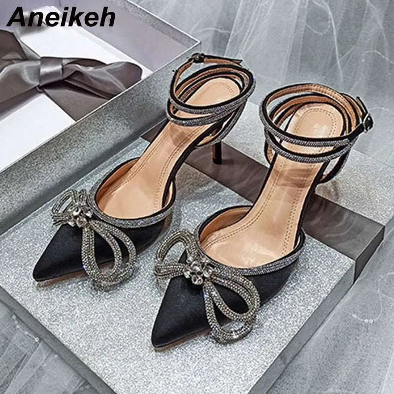 Butterfly-Knot Cross-Tied Crystal Pointed Toe Pumps