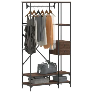 Clothes Rack with Shelves Brown Oak Engineered Wood