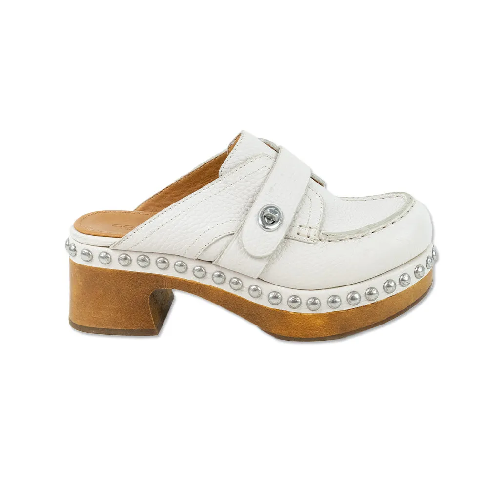 Coach White Leather Studded Moccasin Clogs