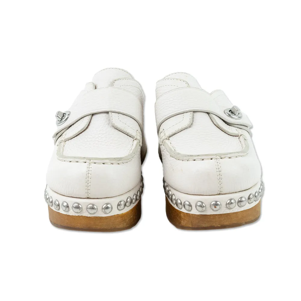 Coach White Leather Studded Moccasin Clogs