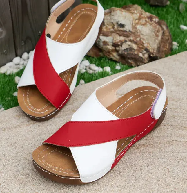 ColorBlock Cross-Strap Wedge Sandals for Women