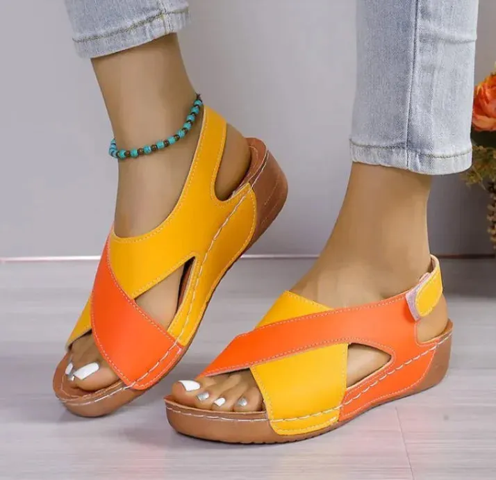 ColorBlock Cross-Strap Wedge Sandals for Women