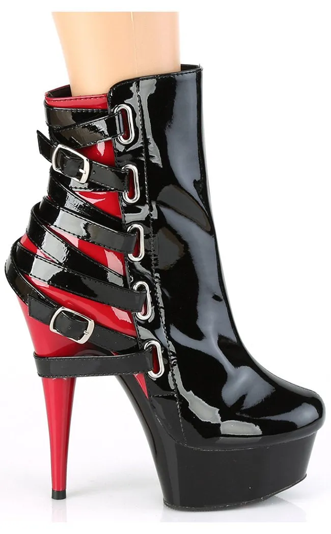 DELIGHT-1012 Black & Red Patent Strappy Boots