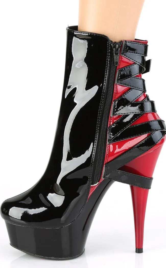 DELIGHT-1012 Black & Red Patent Strappy Boots