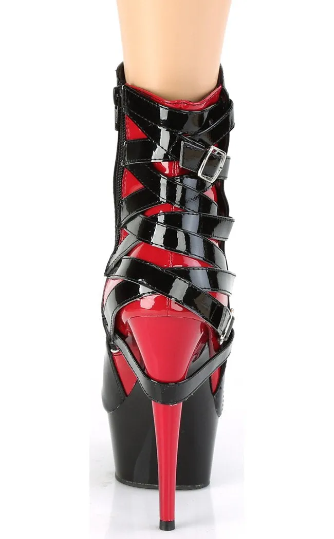 DELIGHT-1012 Black & Red Patent Strappy Boots