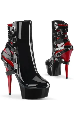 DELIGHT-1012 Black & Red Patent Strappy Boots