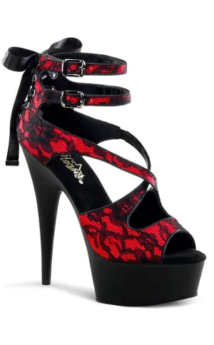 DELIGHT-678LC Red Satin & Black Lace Heels