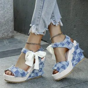 Fashion Wedge Peep Toe Bow Lace-up High Heel Platform Sandals