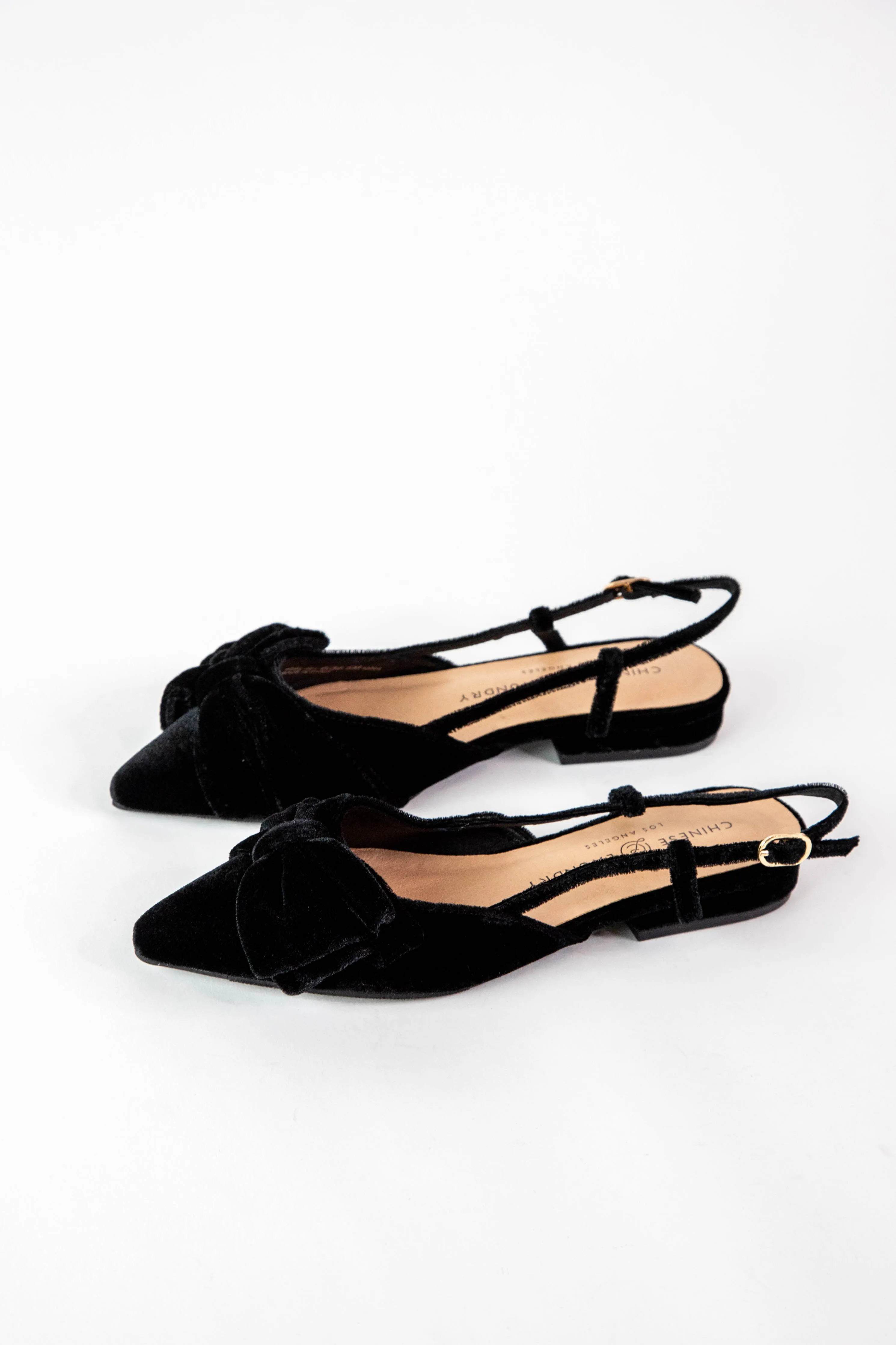 Harmony Velvet Bow Slingback Flat, Black | Chinese Laundry