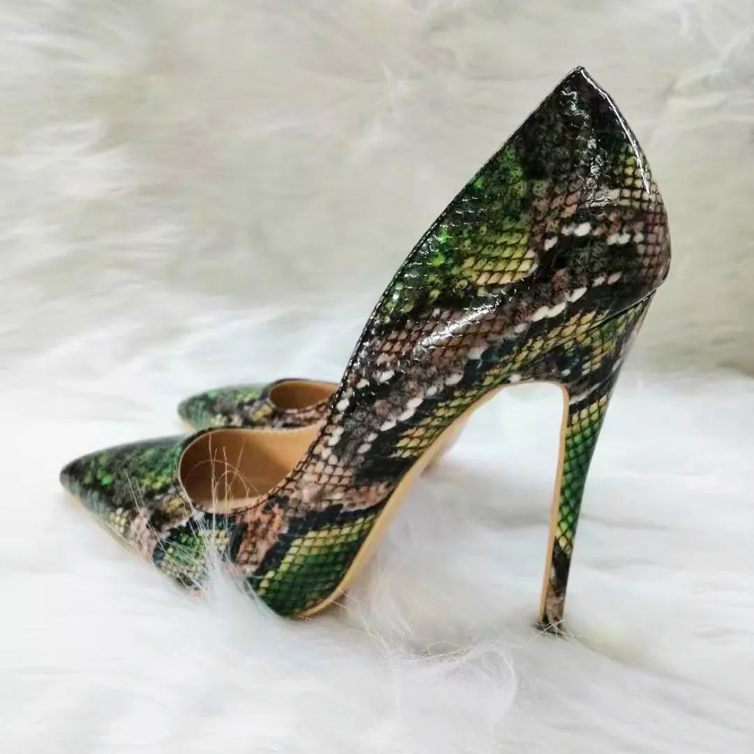 High-heels with Green Snakeskin Pattern Fashion Women Party Shoes