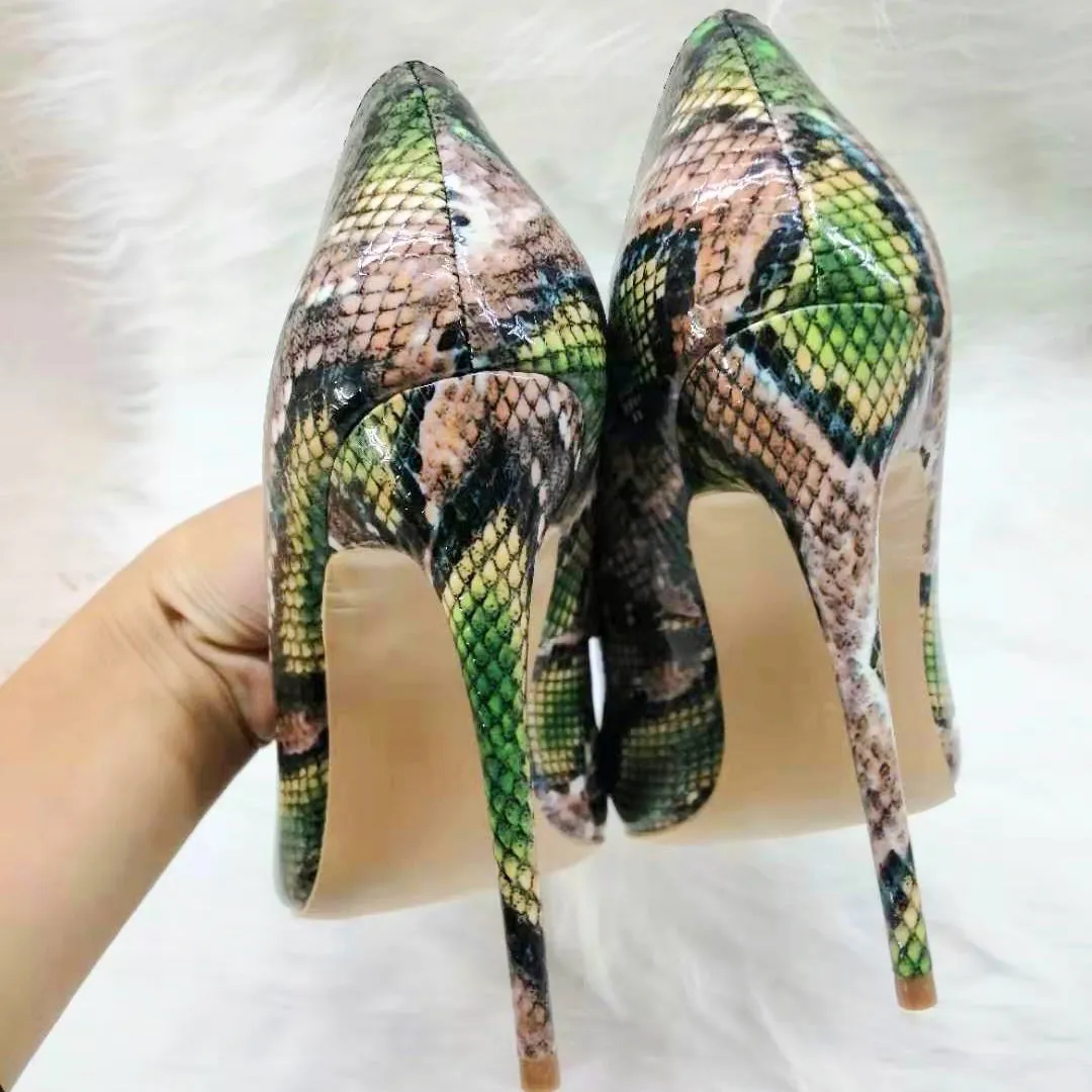 High-heels with Green Snakeskin Pattern Fashion Women Party Shoes