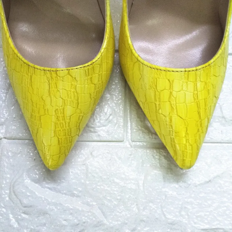 High-heels with Yellow Pattern Fashion Women Party Shoes