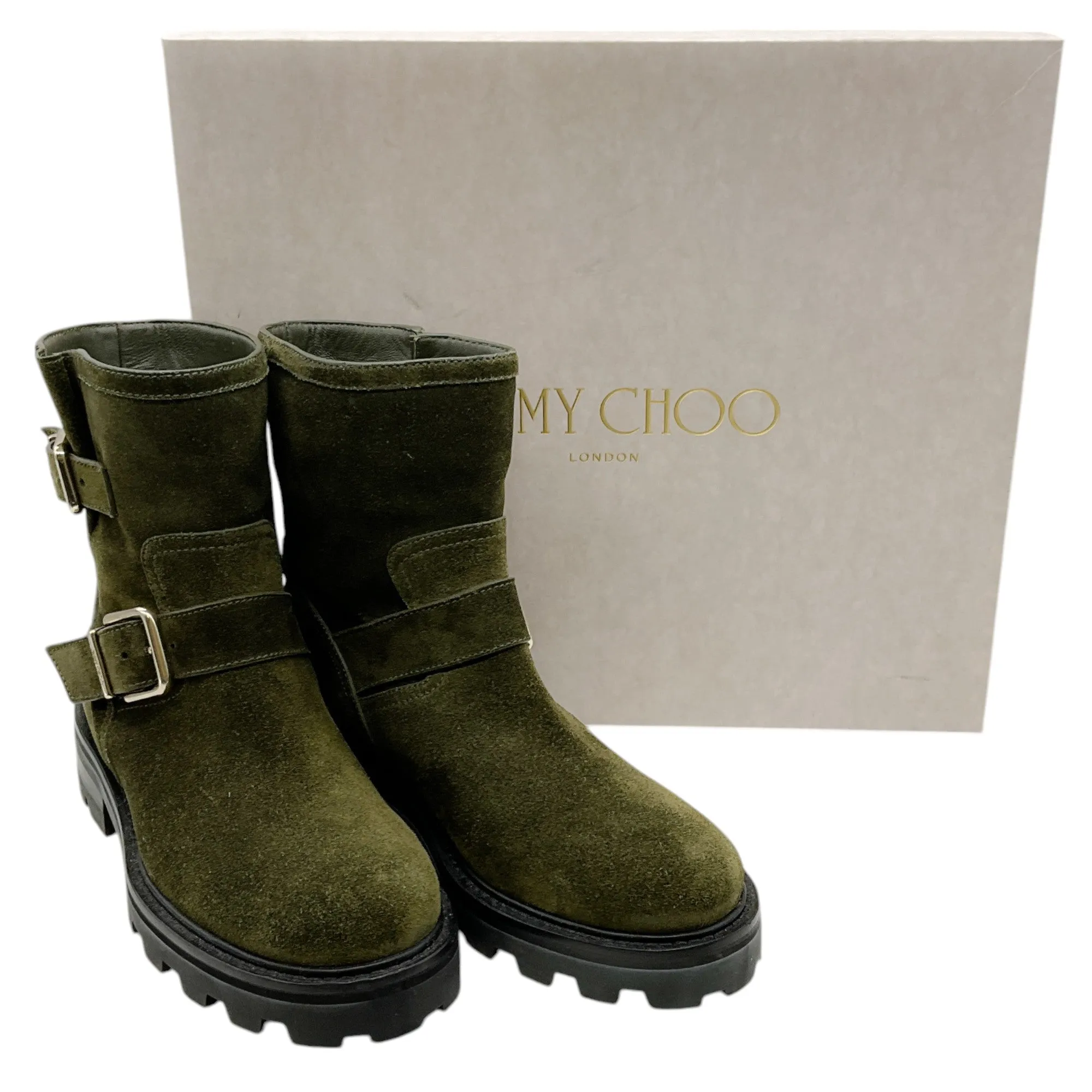 Jimmy Choo Seaweed Suede Youth II Moto Booties