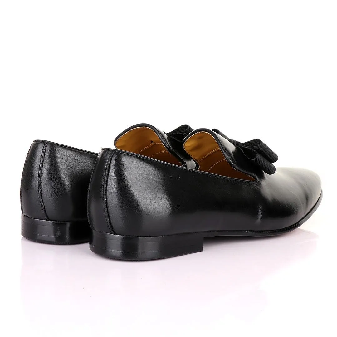 John Mendson Black Leather With Bow Loafers