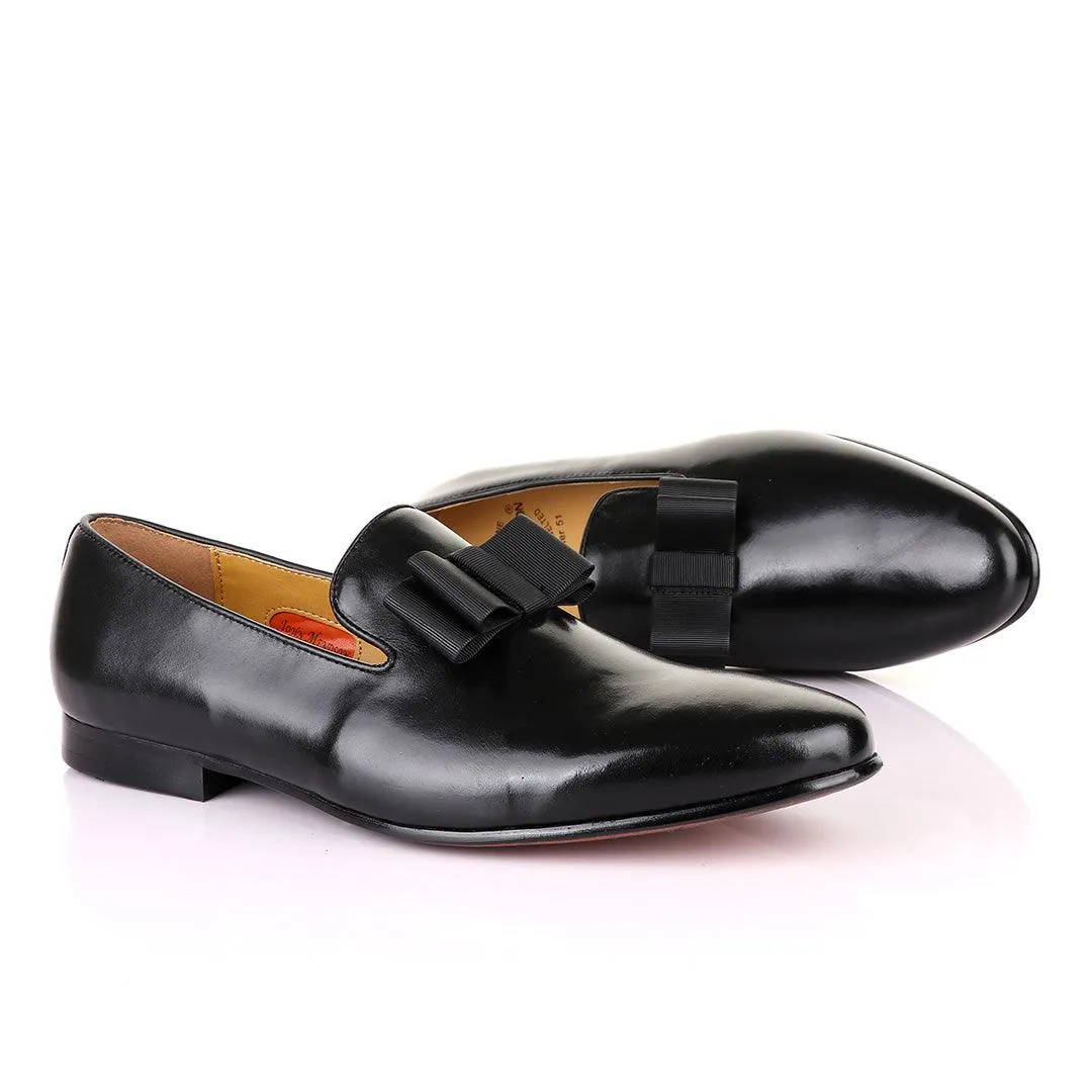 John Mendson Black Leather With Bow Loafers