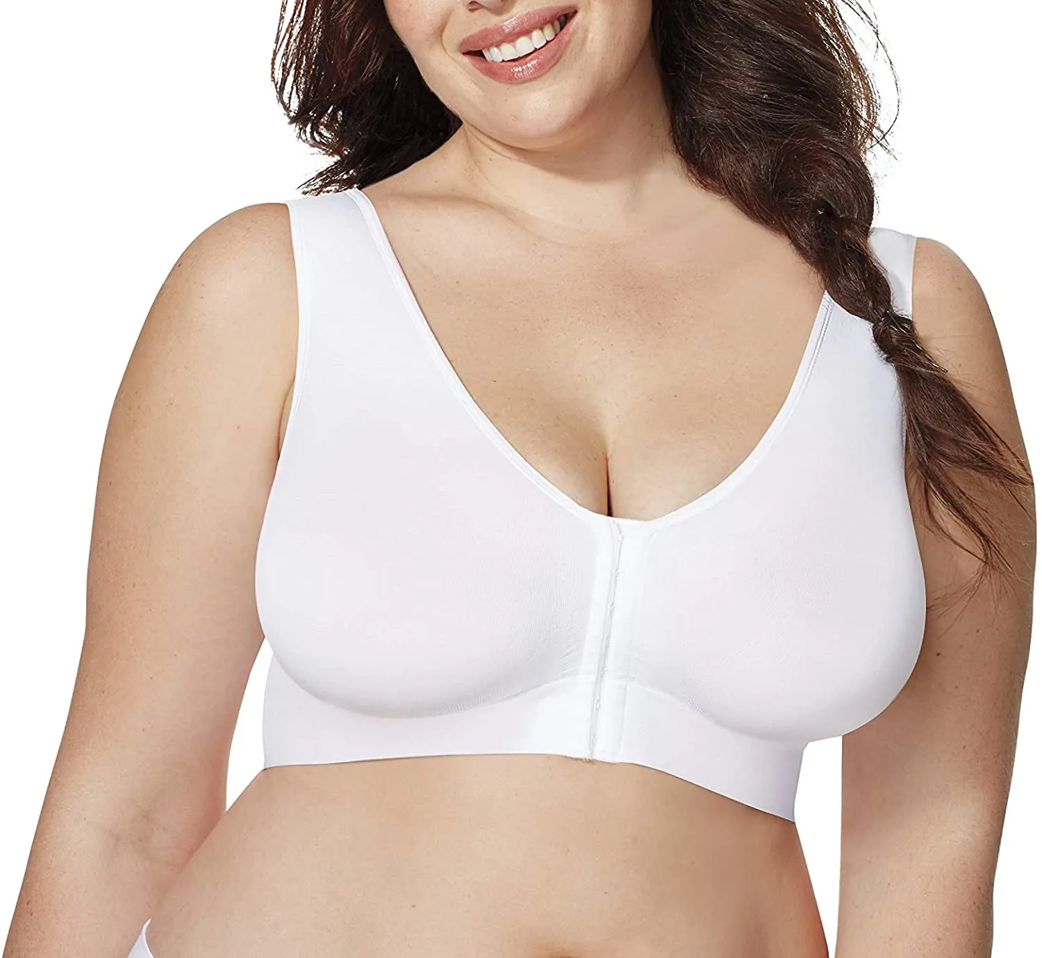 JUST MY SIZE Women's Pure Comfort Front Close Wirefree Bra MJ1274