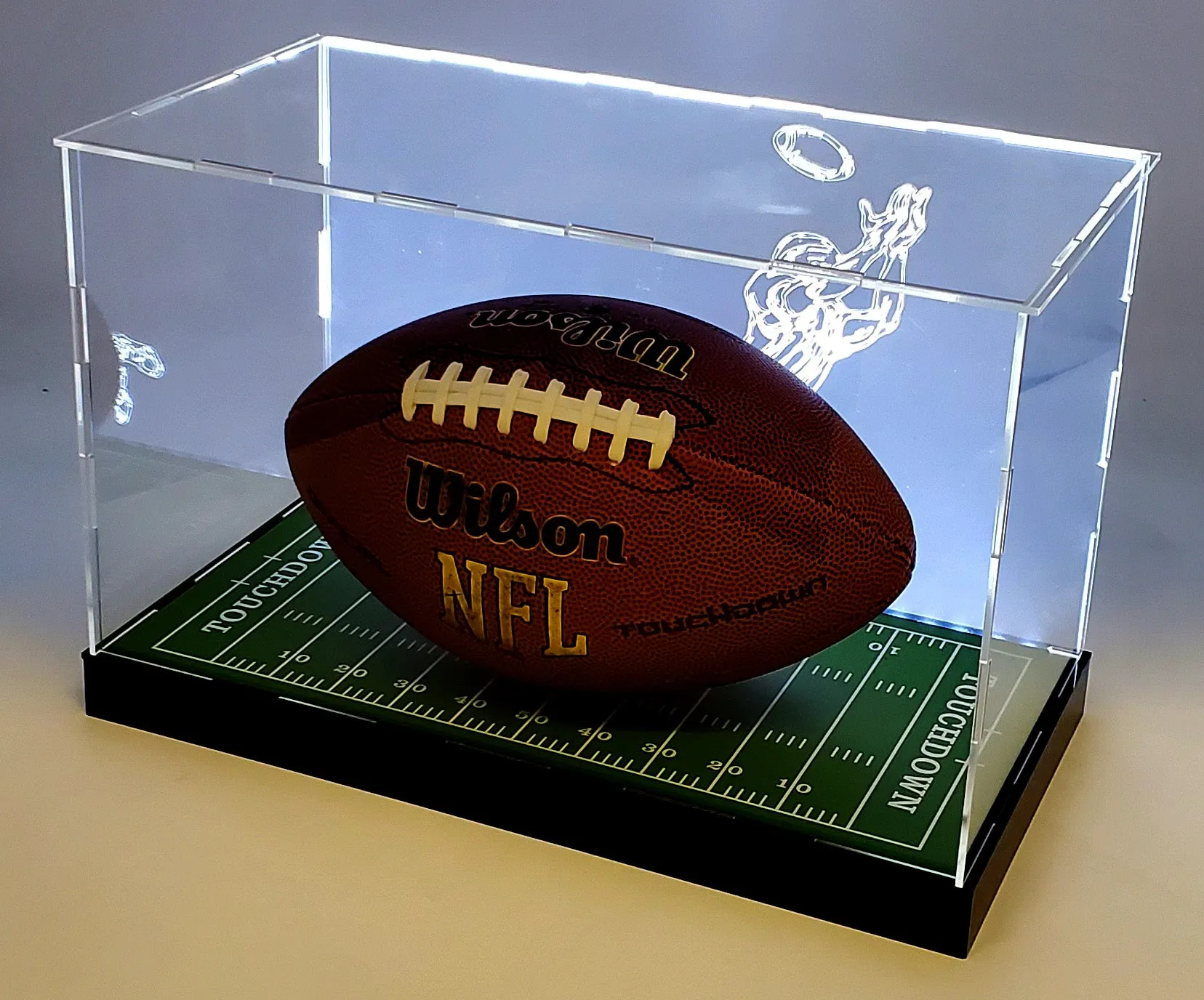 LED Lights Football Ball Display Case Box Acrylic Mirror Field Showcase Shoes UV Protection