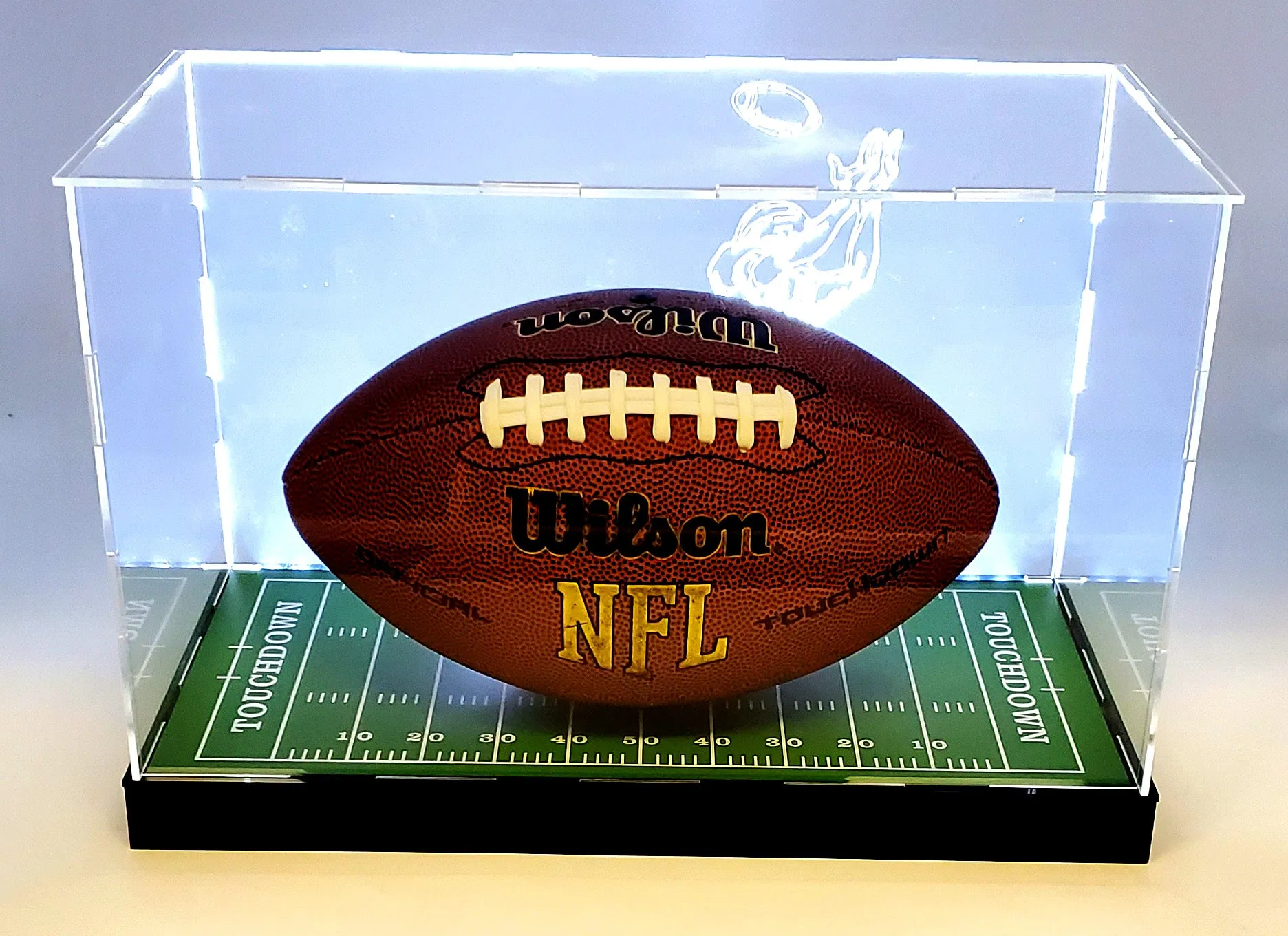 LED Lights Football Ball Display Case Box Acrylic Mirror Field Showcase Shoes UV Protection