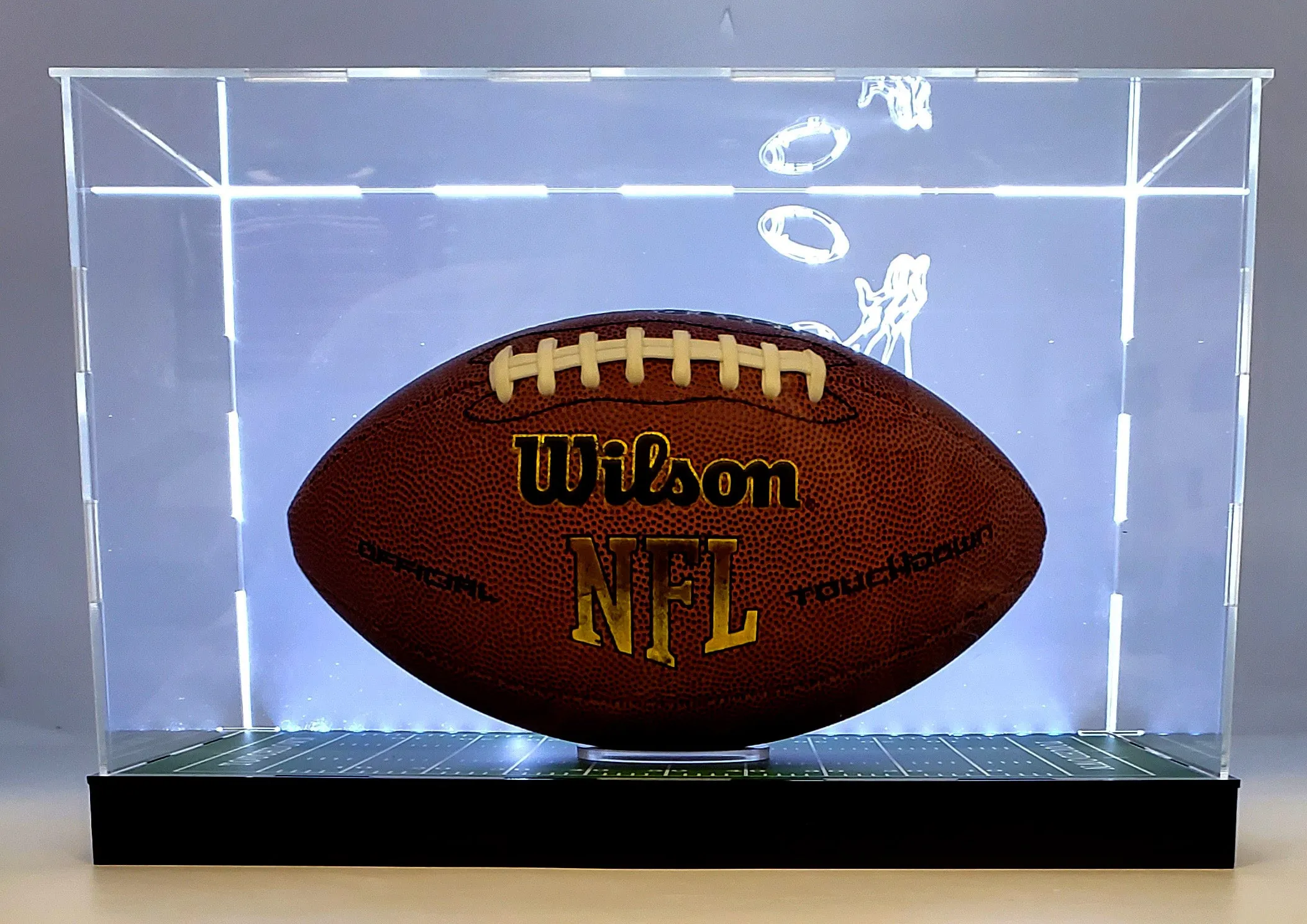 LED Lights Football Ball Display Case Box Acrylic Mirror Field Showcase Shoes UV Protection