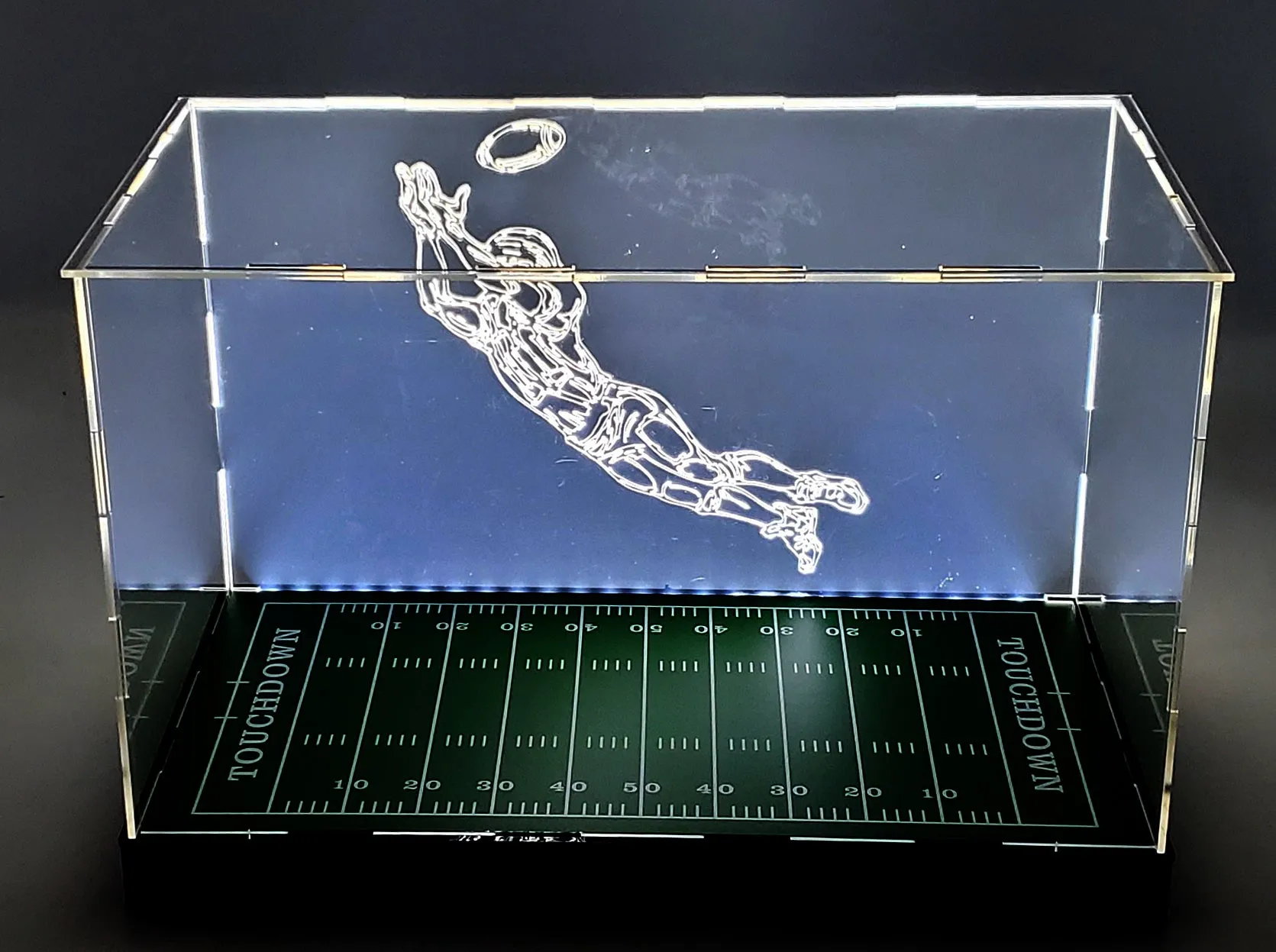 LED Lights Football Ball Display Case Box Acrylic Mirror Field Showcase Shoes UV Protection