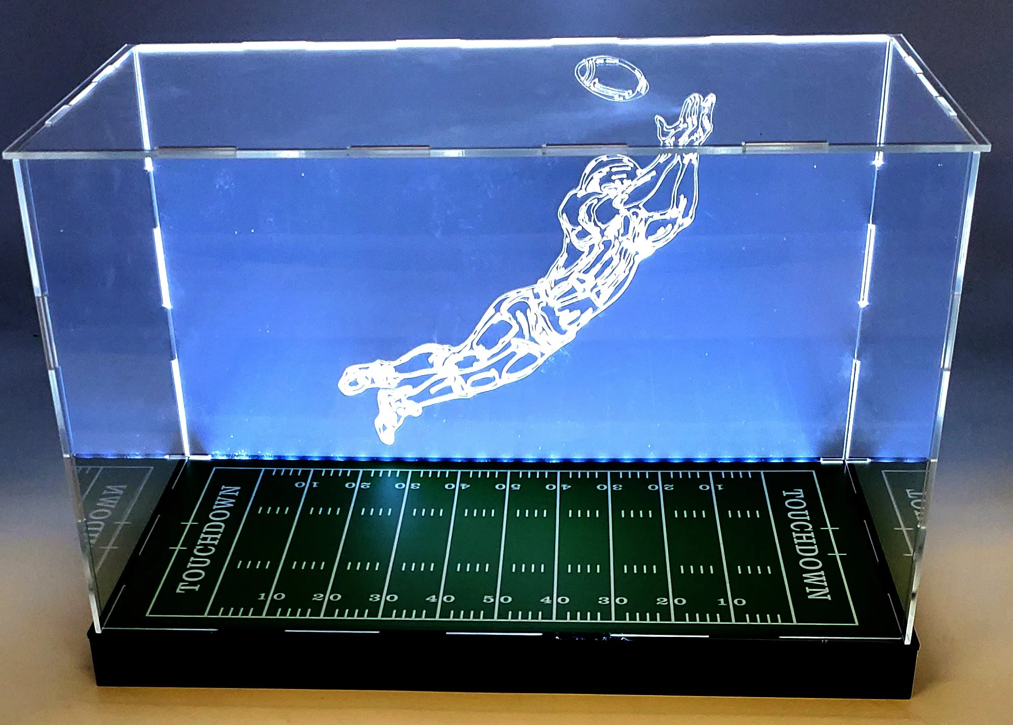 LED Lights Football Ball Display Case Box Acrylic Mirror Field Showcase Shoes UV Protection