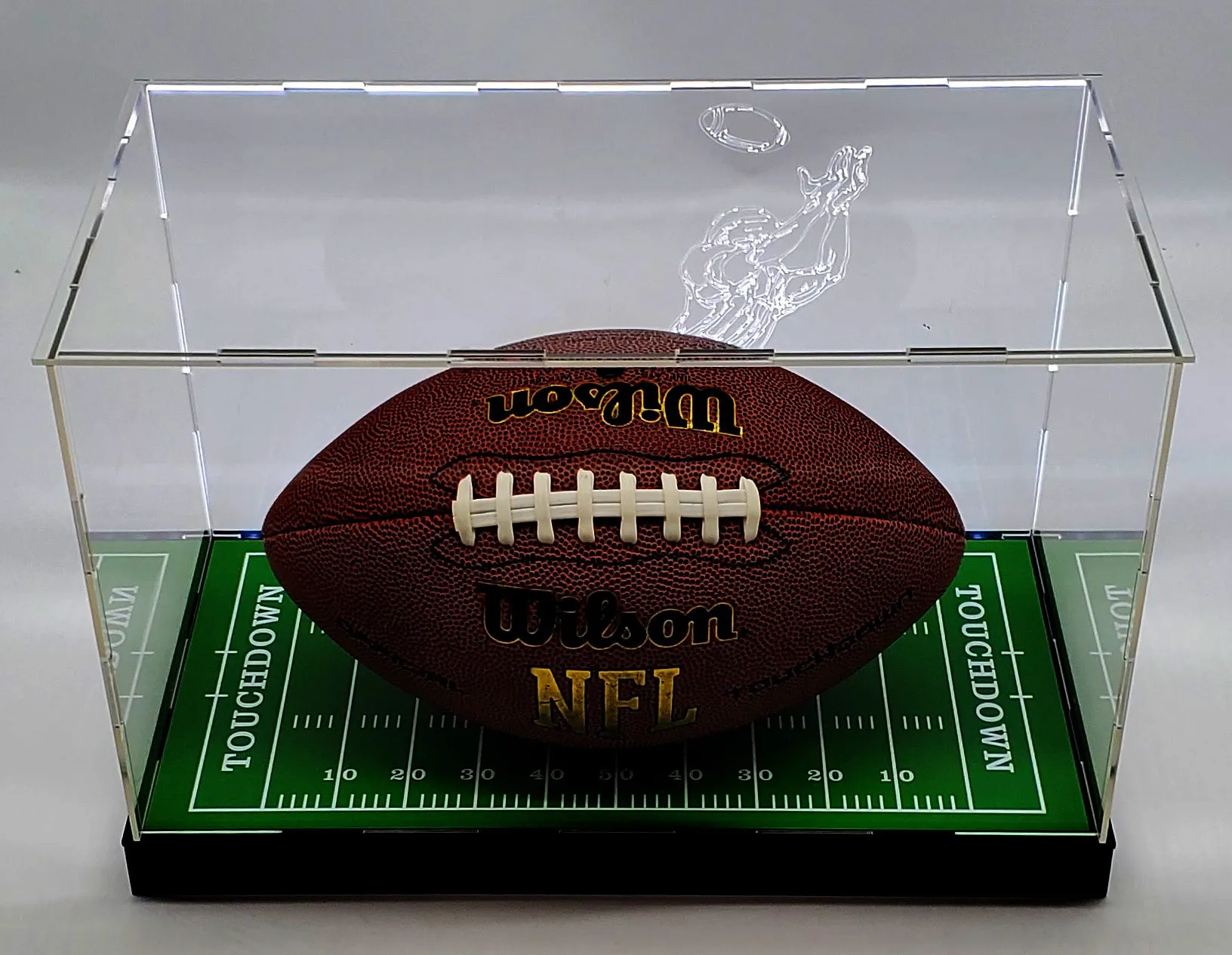 LED Lights Football Ball Display Case Box Acrylic Mirror Field Showcase Shoes UV Protection