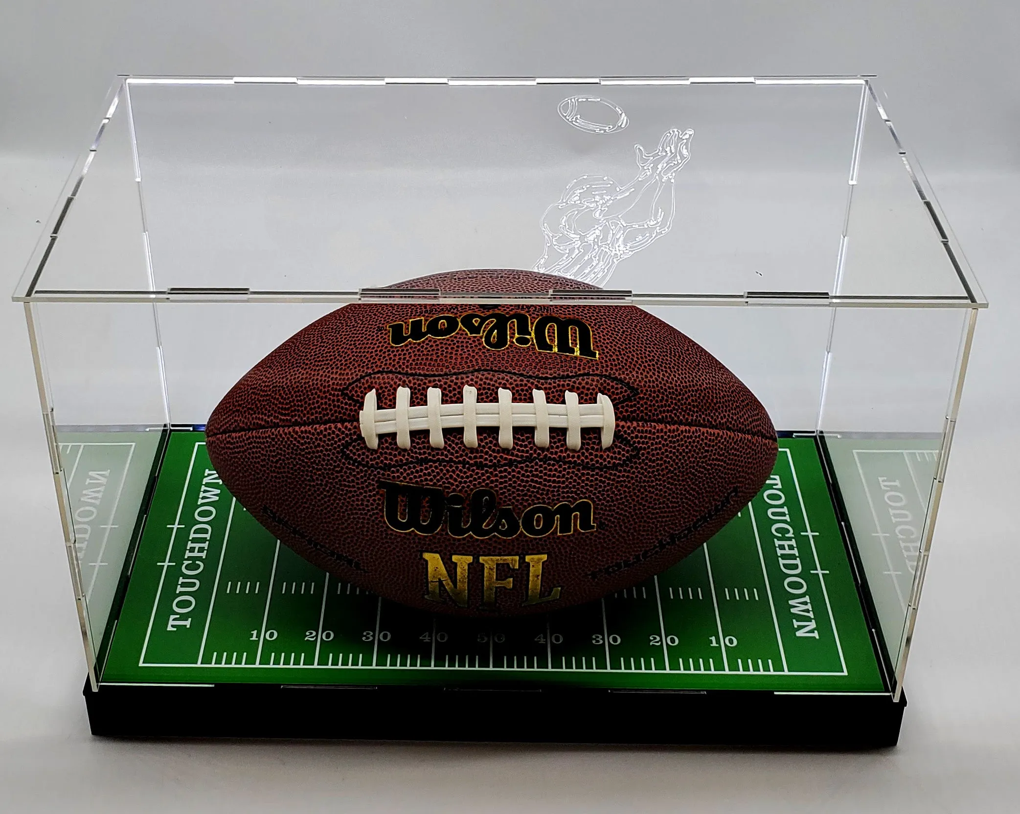 LED Lights Football Ball Display Case Box Acrylic Mirror Field Showcase Shoes UV Protection