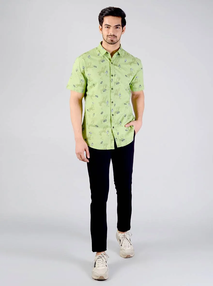 Light Green Printed Slim Fit Casual Shirt | Greenfibre