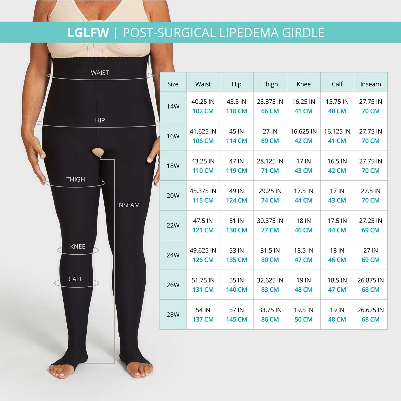 Lipedema Post-Surgical Girdle with FlexFit Comfort Ankle™ | 17-20 mmHg | Womens Sizing - Style No. LGLFW