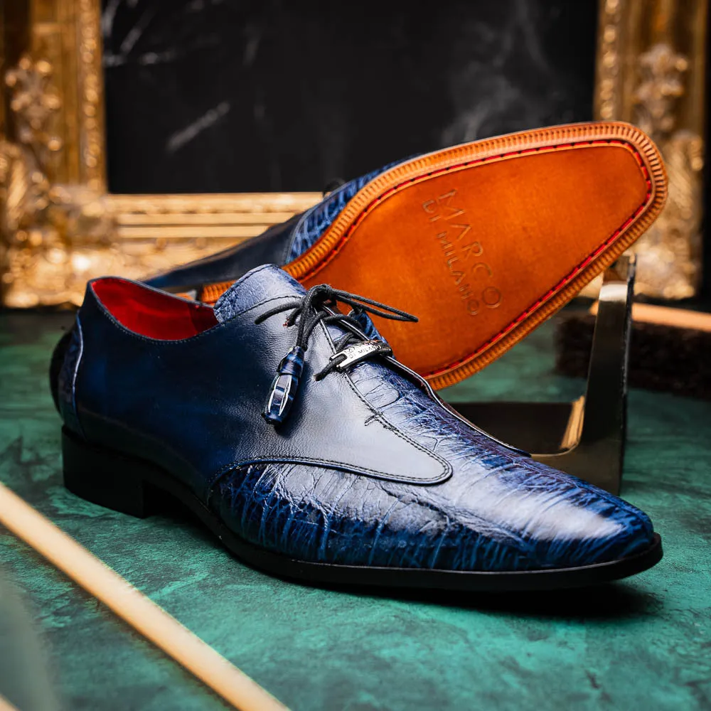 Marco Di Milano Anzio Derby Blue Alligator And Calfskin Shoes